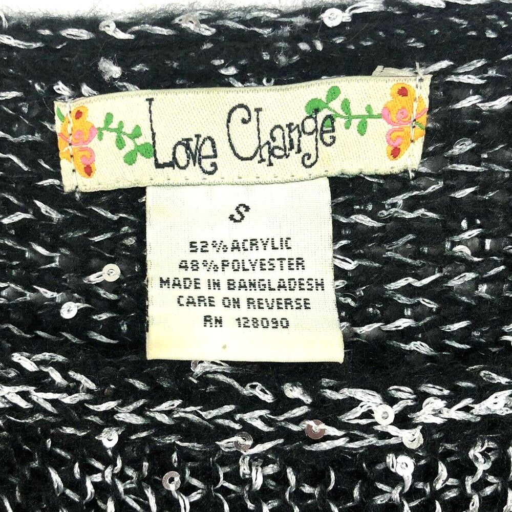Love Change Womens Sweater Knit Pullover Long Sleeve Pocket Black White Small - Picture 2 of 8